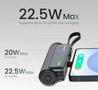 sharge Flow Mini 2 Power Bank with Built-in Cable 22.5W Max Portable Charger for Travel, Fast Charging Battery Pack with iOS and USB-C Connector for iPhone 17/16/15/14, Galaxy, Google, and More
