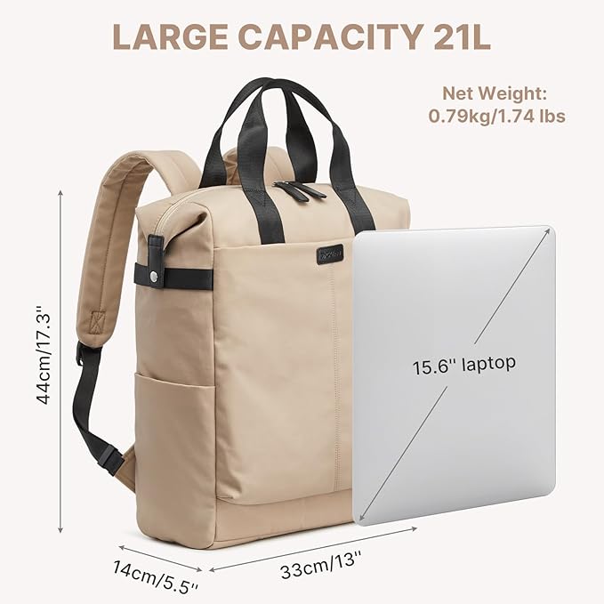 G4Free Protective 16" Laptop Backpack, Large Work Bag for Men Women, Slim Casual Backpacks for Travel, College, Business, Khaki