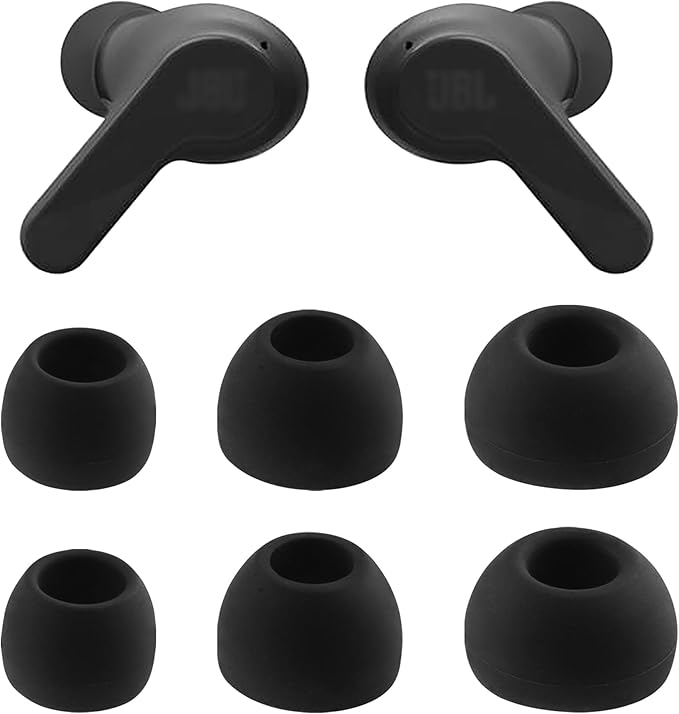 Replacement Silicone Ear Tips for JBL Vibe Beam 2 / JBL Vibe Beam/JBL Vibe 200TWS / JBL Wave Beam Wireless Earbuds, 3 Pairs (S/M/L, Black)