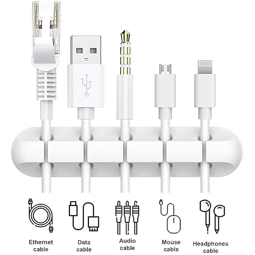 INCHOR White Cable Clips, Cord Organizer Cable Management, Cable Organizers USB Cable Holder Wire Organizer Cord Clips, 2 Packs Cable Straps for Desk Car Home and Office (5, 3 Slots)