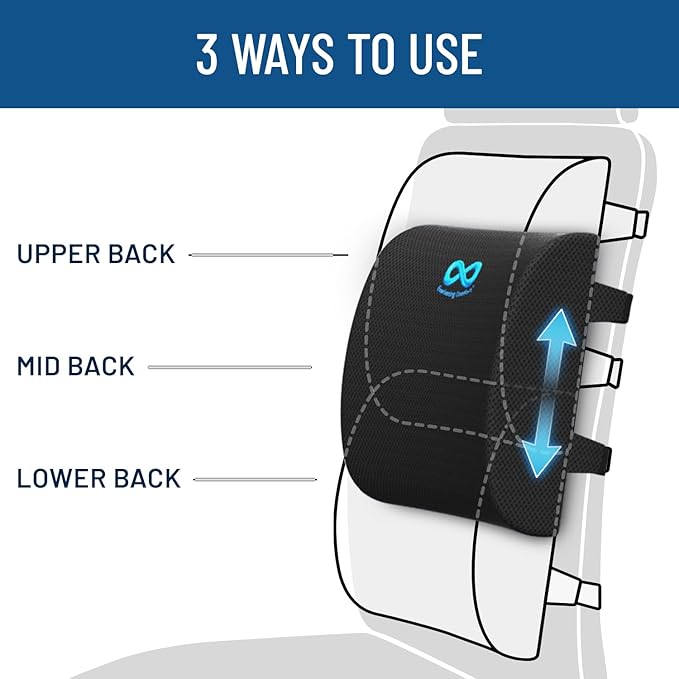 Everlasting Comfort The Original Lumbar Support Pillow for Office Chair - Improves Posture, Promotes Back Pain Relief - Superior Back Support for Gaming and Desk Chairs - Lumbar Pillow for Car, Couch