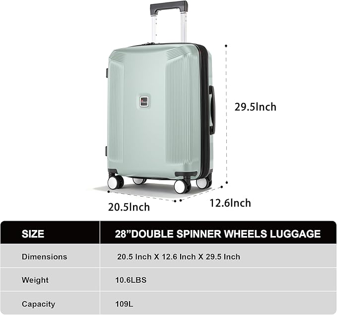 Luggage Sets 3 Piece, Lightweight Expandable PC Hardside Durable Suitcases with Spinner Wheels & TSA Lock, 20/24/28 Inch, Light Green