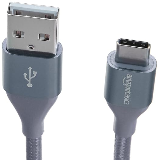 Amazon Basics Nylon Braided USB-C to USB-A 2.0 Fast Charging Cable, 480Mbps Speed, USB-IF Certified, for Apple iPhone 16/15, iPad, Samsung Galaxy, Tablets, Laptops, 10 foot, Dark Grey
