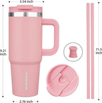 BJPKPK 30oz Stainless Steel Insulated Tumbler With Handle And Lid Straw Travel Coffee Mug Thermal Cup,Light Pink