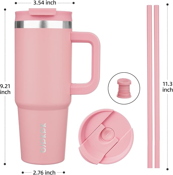 BJPKPK 30oz Stainless Steel Insulated Tumbler With Handle And Lid Straw Travel Coffee Mug Thermal Cup,Light Pink