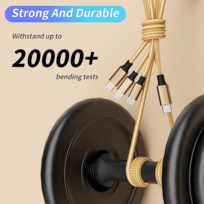 IDISON USB C Multi Charging Cable [2Pack 4FT], 3 in 1 Charging Cable Nylon Braided USB-C Multiple Charger Cord with Type-C, Micro USB and IP Port for Cell Phones and More (Golden)
