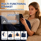 2-in-1 Travel Pillow & Blanket, Airplane Neck Pillow with Neck Support, Supersoft Lightweight Throw Blanket, Airplane Essentials (Blue)