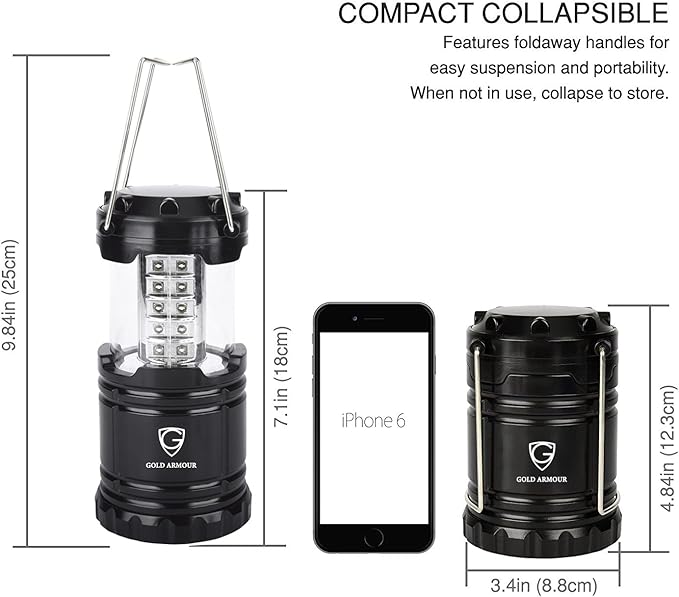 Gold Armour Camping Lanterns for Power Outages 4 Pack, Camping Essentials Lantern, Emergency Led Battery Operated Lights, Survival Kit and Gear for Hurricane (Multicolor)
