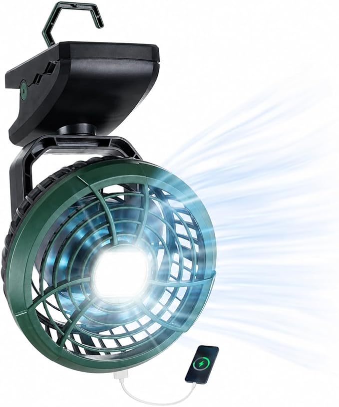 Durapower Clip-on Camping Fan with LED Lantern, Magnetic Base & Hanging Hook – Ideal for Travel, Tent, RV, Picnic, Treadmill, Stroller, Golf Cart & Home
