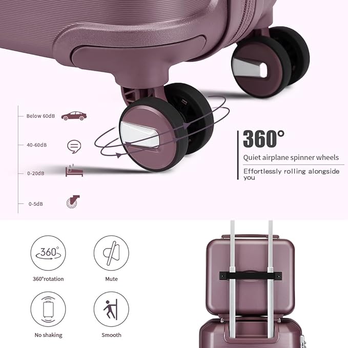 Somago Luggage Sets and Packing Cube Travel Set Lightweight Hardside Polypropylene Suitcases with Double Spinner Wheels and TSA Lock,Elegant Purple
