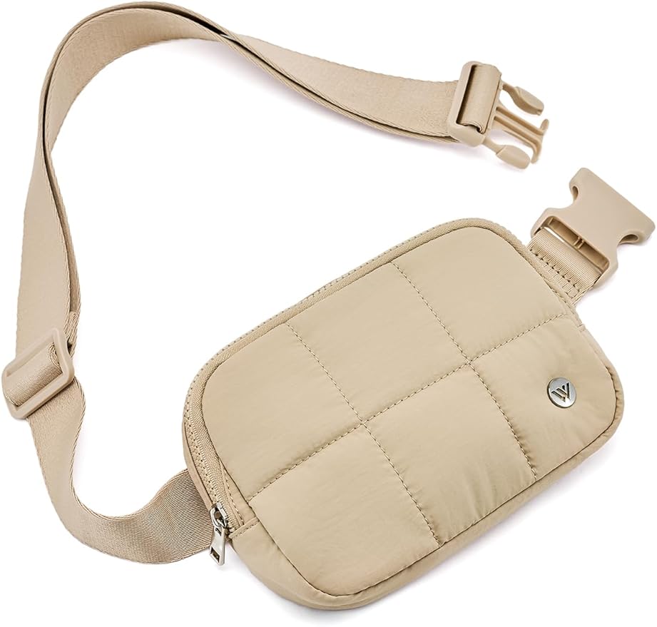 WESTBRONCO Puffer Fanny Packs for Women Quilted Nylon Waterproof Belt Bag with 2 Zipper, Puffy Crossbody Bag with Adjustable Strap, 1L Waist Bag for Travel Daily