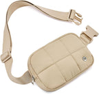 WESTBRONCO Puffer Fanny Packs for Women Quilted Nylon Waterproof Belt Bag with 2 Zipper, Puffy Crossbody Bag with Adjustable Strap, 1L Waist Bag for Travel Daily