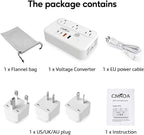 220V to 110V Voltage Converter, 350W Pure Sine Wave Voltage Converter US to Europe with 35W PD 2 Type C & 2 USB A Port, International Power Converter Combo Plug for International Travel White-I