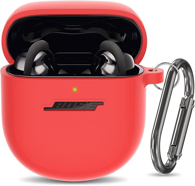 Silicone Case for Bose QuietComfort Earbuds II (2022) & QuietComfort Ultra (2023), Shockproof Protective Cover With Keychain for Men Women (Red)
