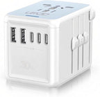 Universal Travel Adapter, 30W 5 USB C/A Ports, 2500W AC Outlet, International Power Adapter for All USB Devices, Multi Plugs 110V 220V A/C, European Travel Plug Adapter for 200+ Countries (White)