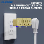 ELEGRP 2 to 3 Prong Grounded Triple Outlet Extender, 2-Prong to 3-Prong Adapter Converters for Wall Outlets, Portable Polarized Wall Plug Splitter with 3 AC Outlets, ETL Listed, 4 Pack