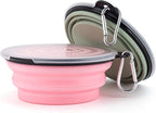 SLSON Collapsible Pet Feeder, 2 Pack Dog Bowls with Cover Lids, Portable Foldable Cat Water Dish Bowl for Pets, Small, Fairy Pink and Sprout Green