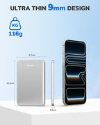 Hichain Magnetic Portable Charger, Wireless Power Bank 5000mAh Magnetic Charger for iPhone 17-12 Series, Magnetic Battery Pack Safe Wireless Charging, with 60W USB-C Charging - Silver