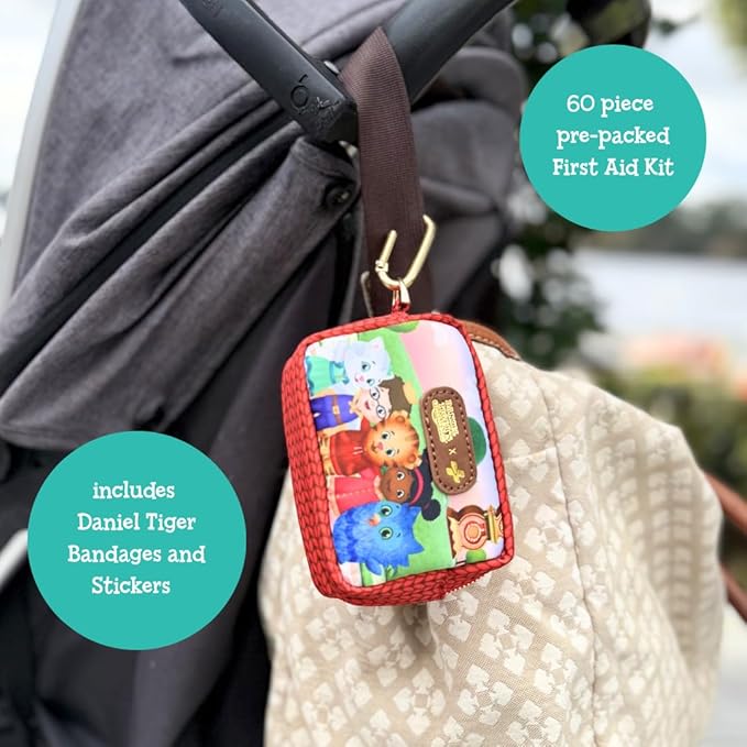 KeepGoing Daniel Tiger’s Small Travel First Aid Kit Kids – 60 Pc. Mini First Aid Kit for Purse, Diaper Bag, & Backpack with Latex-Free Bandages – 4 Oz., & 4.5 x 3.5 x 2 in, TSA-Approved