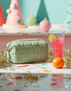 BAGSMART Makeup Bag Travel Cosmetic Bag, Puffy Padded Make Up Bags for Women Makeup Organizer Case, Wide-open Pouch Purse Travel Essentials Toiletries Accessories Brushes, Mossy Green
