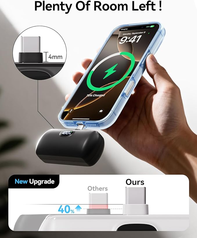[2 Packs] Mini Portable Charger USB C, 5000mAh Cell Phone Portable Power Bank, 22.5W Max Fast Charging Battery Pack for iPhone17/16/15/Android etc, Travel Essential, LCD Display, Charcoal&White
