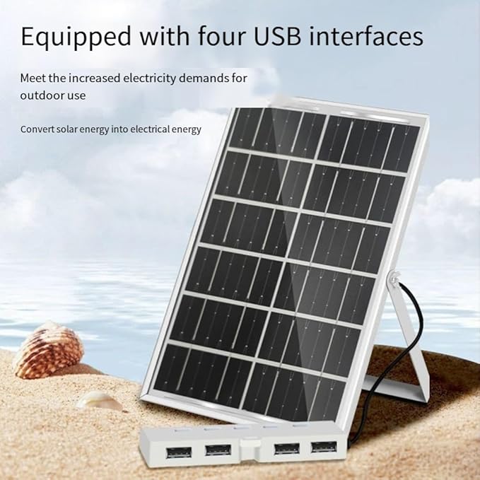 6W 5V Solar Panel USB Charger With 4 USB Ports For Fans And Electronic Devices, Solar Battery Charger Featuring Aluminum Frame For Reliable Charging In Various Conditions