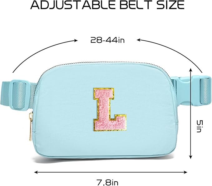 Gitus Gifts for 7 8 9 10 11 Year Old Girls Belt Bag Fanny Pack Crossbody Bags with Initial Letter Patch Birthday Gifts for Daughter Sister Friends Teen girls (Icing Blue-L)
