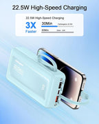 Portable Charger with Built in Cables, Slim 20000mAh Fast Charging 22.5W Power Bank USB C LED Display Battery Pack 6 Outputs & 2 Inputs for iPhone Samsung Pixel LG Moto iPad