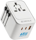 Universal Travel Adapter, International Travel Plug Adapter with 2 USB-C(GaN 65W) ＆ 1 USB-A Ports, All in One Portable Adaptor, for USA, UK, EU, AU ＆ 224+ Countries (White) US