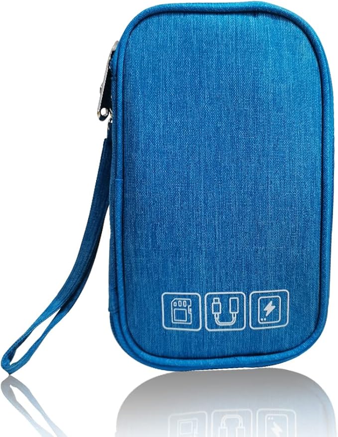 Electronic Organizer Bag Cable Organizer Travel Cord Organizer Case Pouch Portable Carrying Case for Charger Hard Drive Earphone USB SD Card (Blue)
