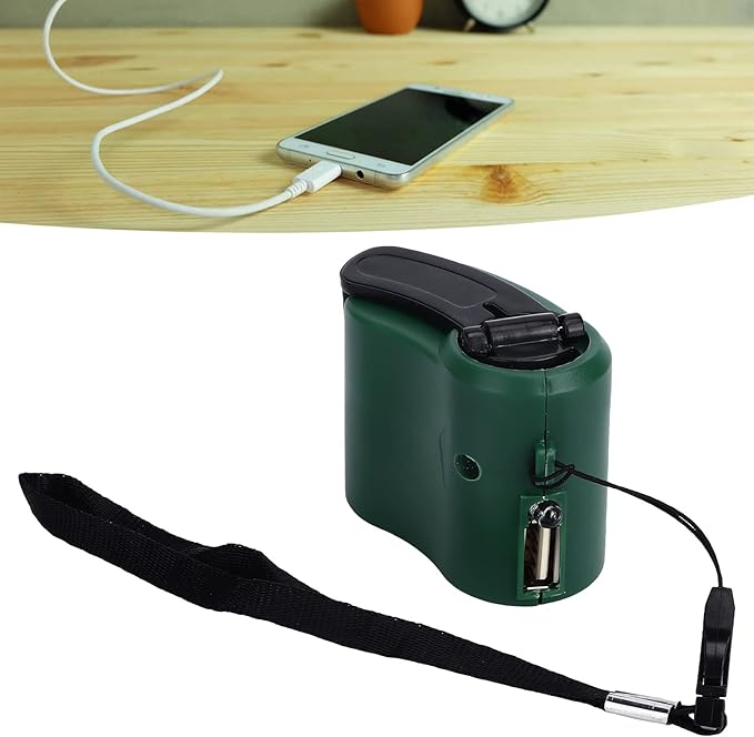 USB Hand Crank Portable Cell Phone Charger with LED Light - 5V Output for Hiking, Camping, Emergency