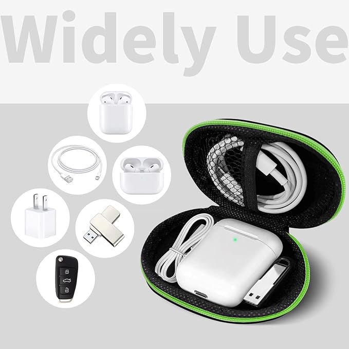 for Earbuds Carrying Case, Small Oval Storage Cases, Tech Pouch, Portable Storage Earbud Pouch Bag for Earbuds, in-Ear Headphones, Earphones, Headsets, Hearing Aids, USB Charging Cable, Green