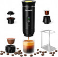 Portable Espresso Coffee Maker Rechargeable Self Heating Machine For Travel Car 3 in 1 Ground Coffee and NS Capsules 20 Bar Pressure Smart LED Display Camping Office With Stand Holder (BLACK)