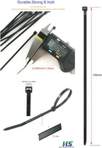 HS 6 Inch Zip Ties Black 18 Lbs Tensile Strength Thin Straps (100 Pack) Nylon PA66 UV Resistant,Self-Locking Small Electrical Plastic Cable Wire Zipties for Outdoor Indoor Use,Multi Purpose