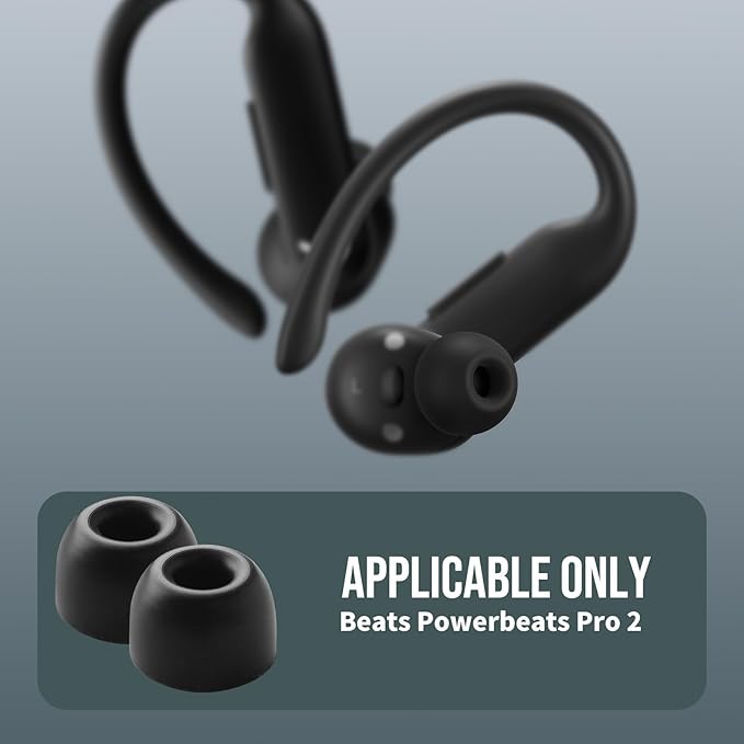 10 Pairs for Beats Powerbeats Pro 2 Ear Tips with Cleaning Kit, Non-Slip Soft Silicone Fit in Case Beats Earbuds Replacement Tips for Beats Powerbeats Pro 2 - Jet Black