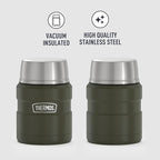 THERMOS Stainless King Vacuum-Insulated Food Jar with Spoon,16 Ounce,Army Green,(Pack of 4)
