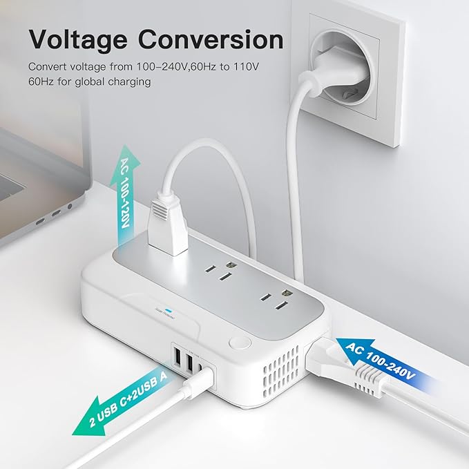Universal Voltage Converter us to Europe, 220v to 110v Power Travel Converter Combo, 250W Step Down European Adapter 220 to 110 for UK Italy, Transformer European Travel Plug for Curly Hair Stick