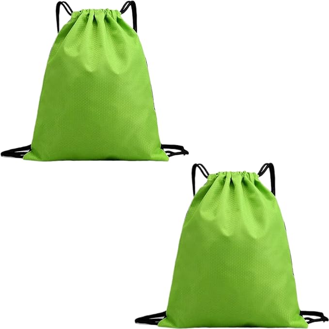 2-Pack Waterproof Drawstring Backpacks, Soccer-Texture Oxford Fabric, 16.9" × 13.8", Lightweight 0.19 lb Each, No Eyelets, Gym & Marathon Gear Sacks(Green)