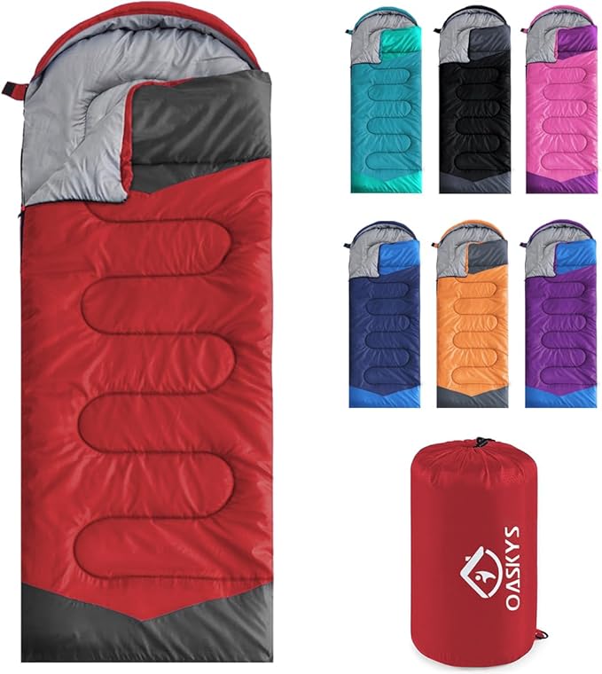 oaskys Camping Sleeping Bag - 3 Season Warm & Cool Weather - Summer Spring Fall Lightweight Waterproof for Adults Kids - Camping Gear Equipment, Traveling, and Outdoors