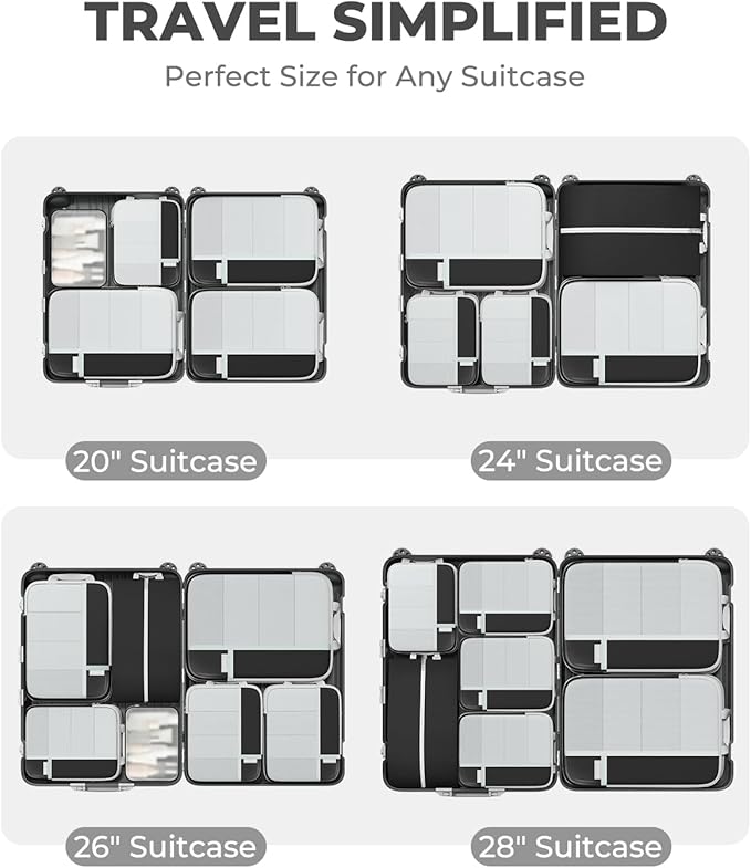 Percover Compression Packing Cubes 10-Piece Set, Packing Cubes Compression for Travel with Toiletry Bag, Laundry Bag & Shoe Bag, All-in-One Travel Organizer for Carry On & Checked Luggage, Black