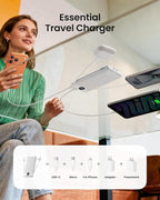 Portable Charger with Wall Plug, Slim USB C Power Bank with Built-in Cables, 10000mah LED Display External Battery Pack Compatible with iPhone/Android & More(White)