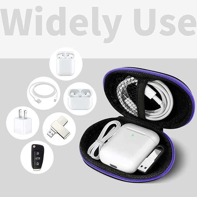 for Earbuds Carrying Case, Small Oval Storage Cases, Tech Pouch, Portable Storage Earbud Pouch Bag for Earbuds, in-Ear Headphones, Earphones, Headsets, Hearing Aids, USB Charging Cable, Purple1