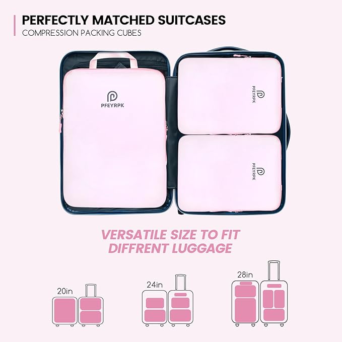 PFEYRPK Lightweight Compression Packing Cubes for Suitcases, Compressible Expandable Travel Packing Organizer with Clear Toiletries and Backpack Bag, Travel Essentials for Carry on Luggage 7 Set