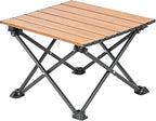 Wind Tour Roll-Up Camping Table, 4-Person Lightweight Aluminum Portable Outdoor Table with Carry Bag for Picnics BBQ Travel (15.7”x13.7”x11”| Wood Grain)