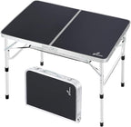 Sportneer Folding Table: Adjustable Height Camping Essentials 35.4" L x 23.6" W 2 Height with Mesh Layer - Compact & Portable Small Folding Table for Outdoor Camp Garden Picnic BBQ Dining Cooking