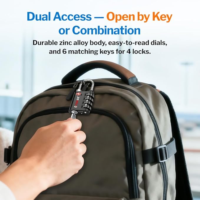 Forge Dual-Opening: Key or Combination Lock, TSA Approved Luggage Lock for Luggage, Pelican case, Travel, Gym, School and More.