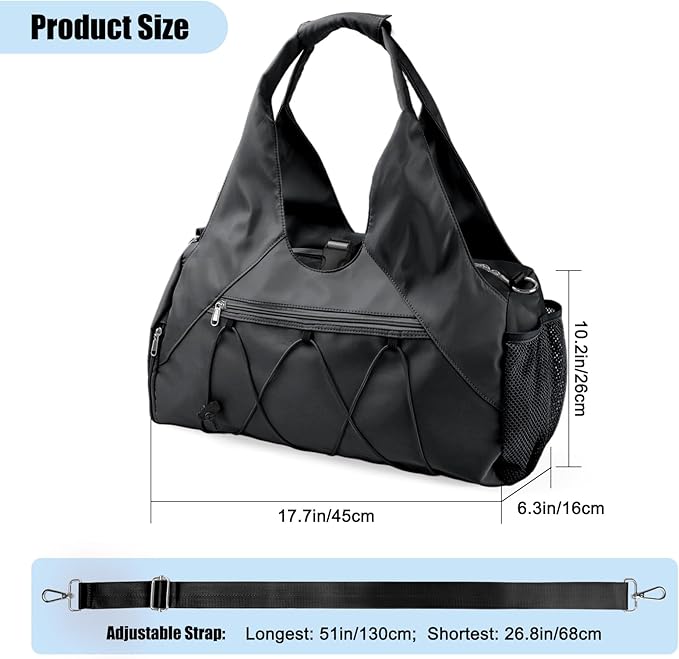 Forestfish Gym Bag For Women With Yoga Mat Holder & Shoe Compartment & Wet Dry Storage Pocket & Adjustable Strap