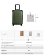 LUGGEX Carry On Luggage with Spinner Wheels, 8010S Aluminum Frame Zipperless Polycarbonate Hard Shell Suitcase (ZX-Core, Green, 21 Inch)
