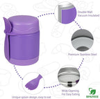 Howeemo 10oz Soup Thermo for Hot Food Kids, Insulated Food Jar with Spoon, Leak Proof Stainless Steel Wide Mouth Lunch Food Thermo Jar for School (Purple)
