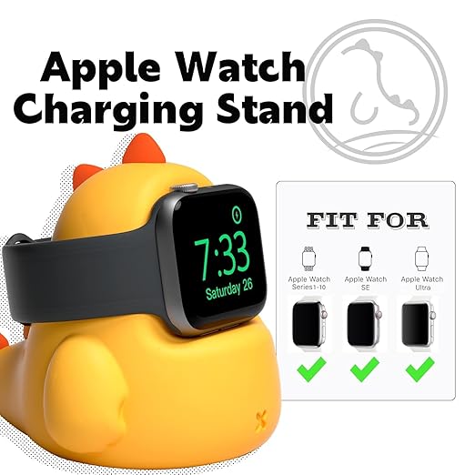 ELETIUO Charger Stand Compatible with Apple Watch Series Ultra2/Ultra/10/9/8/SE2/7/6/SE/5/4/3/2/1 (49/46/45/44/42/41/40/38mm),Dinosaur iWatch Charging Dock,Supports Nightstand Mode,Yellow